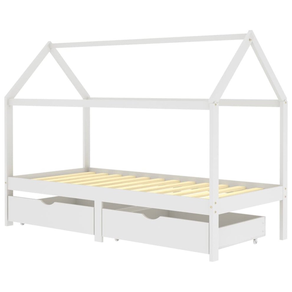 vidaXL Solid Pine Wood Kids Bed Frame with Drawers White 90x200 cm Wooden Base