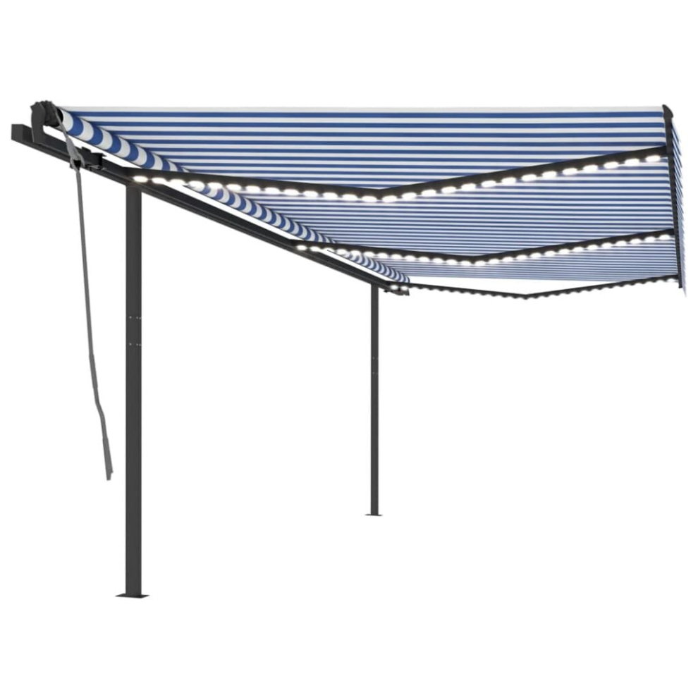 vidaXL Manual Retractable Awning with LED 6x3.5 m Blue and White Balcony Patio