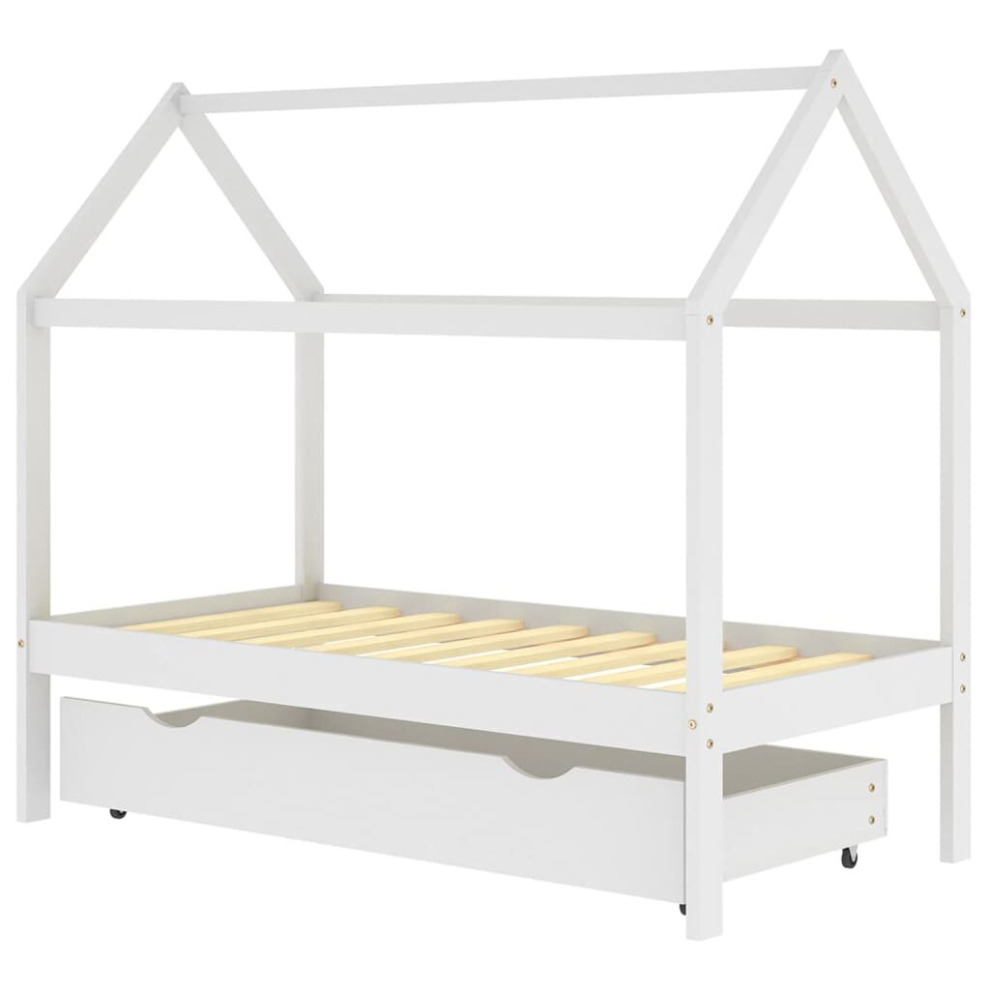 Vidaxl Solid Wood Pine Kids Bed Frame With A Drawer White 80X160 Cm Bedstead