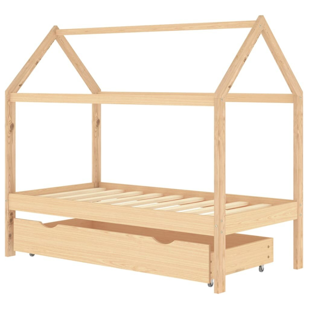 vidaXL Solid Wood Pine Kids Bed Frame with a Drawer 80x160 cm Wooden Bedstead