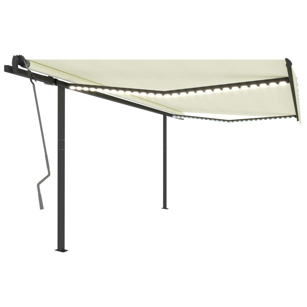 vidaXL Manual Retractable Awning With LED 4.5x3 M Cream Balcony Outdoor Patio