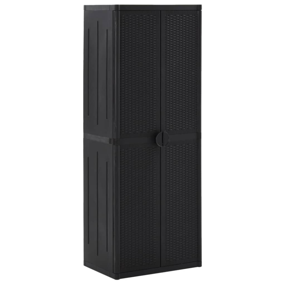Vidaxl Garden Storage Cabinet Black Pp Rattan Outdoor Tool Locker Cabinet