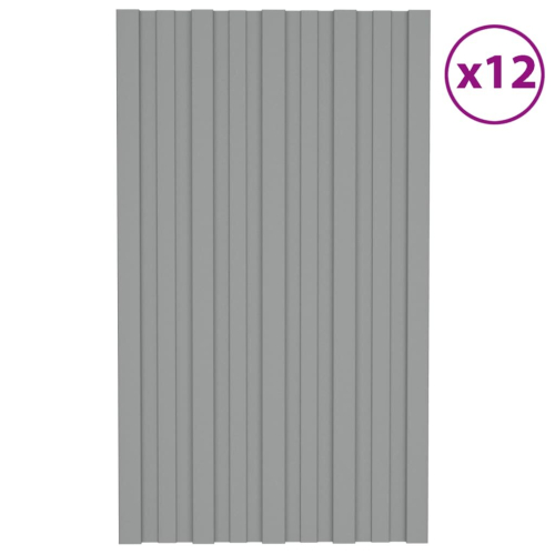 VidaXL vidaXL 12x Roof Panels Galvanised Steel Grey Profile Sheet Shed Roof Panel