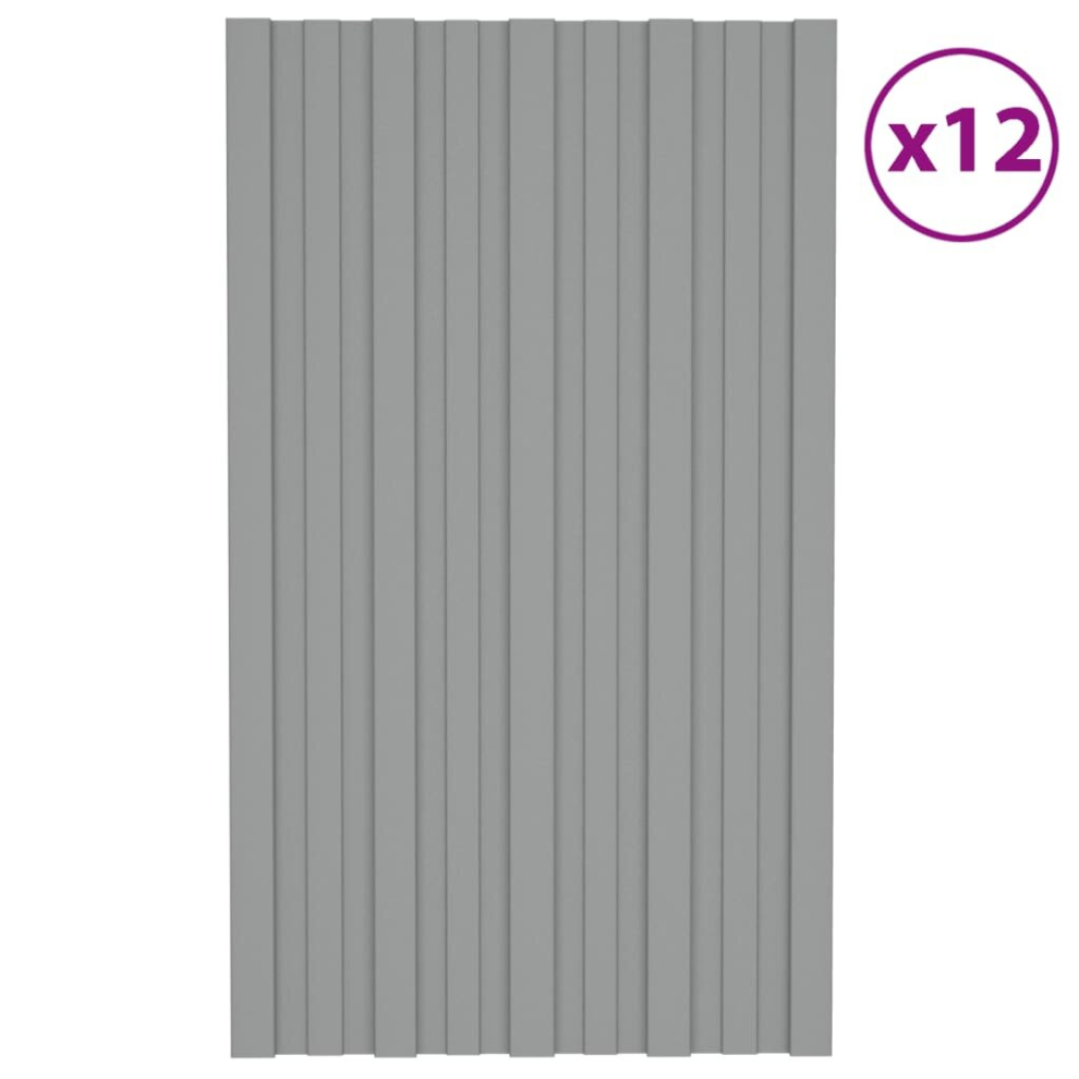 vidaXL 12x Roof Panels Galvanised Steel Grey Profile Sheet Shed Roof Panel