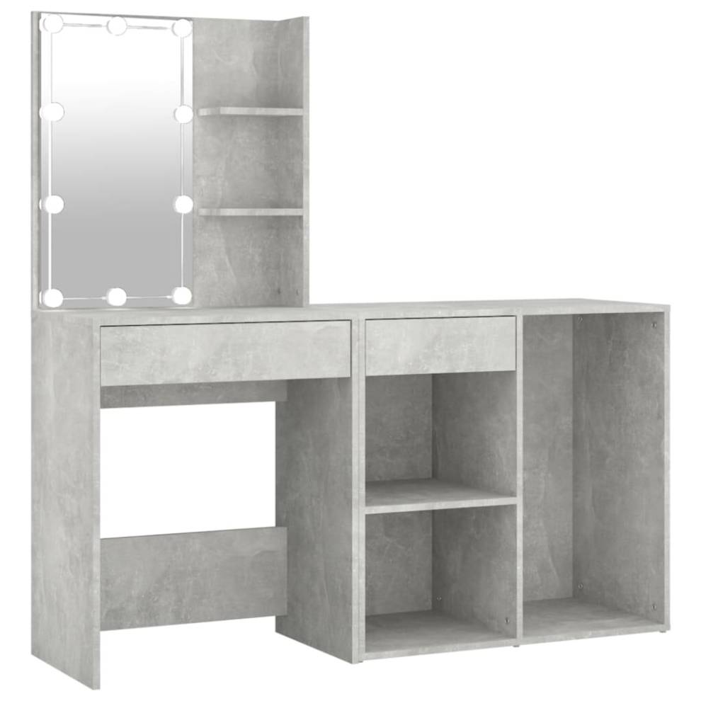 vidaXL LED Dressing Table with Cabinet Concrete Grey Engineered Wood Mirrored