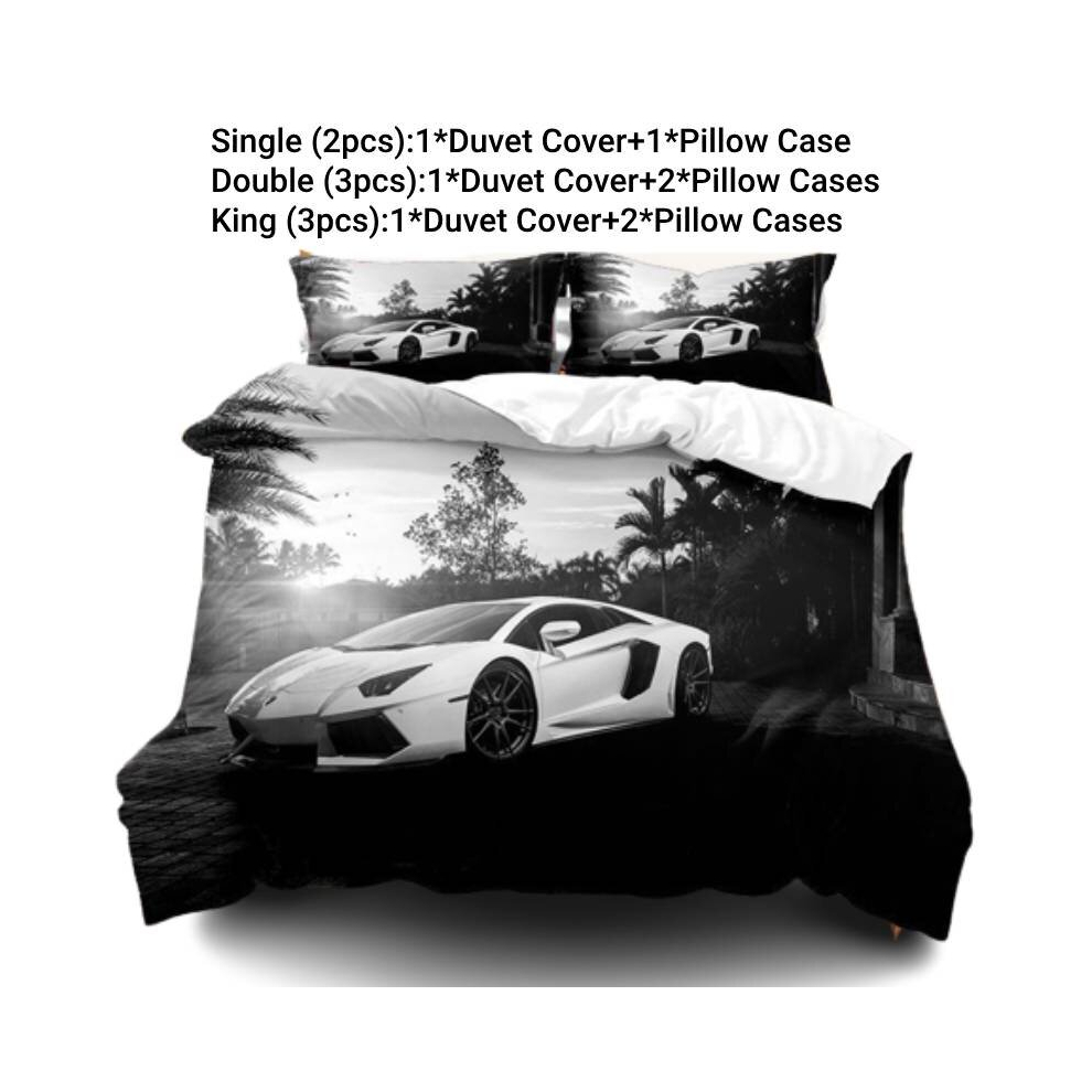(Style D, Single) Sports Car Supercar Bedding Single Double Duvet Cover Pillow Cases Set Boy  Gift