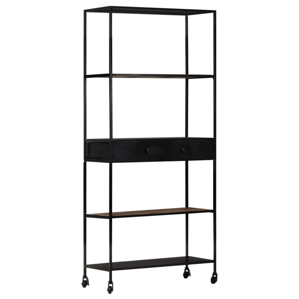 vidaXL Rough Mango Wood Book Cabinet Iron Wooden Bookshelf Highboard Office