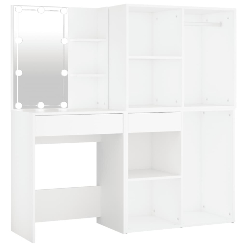 VidaXL vidaXL LED Dressing Table with 2 Cabinets White Engineered Wood Makeup Table