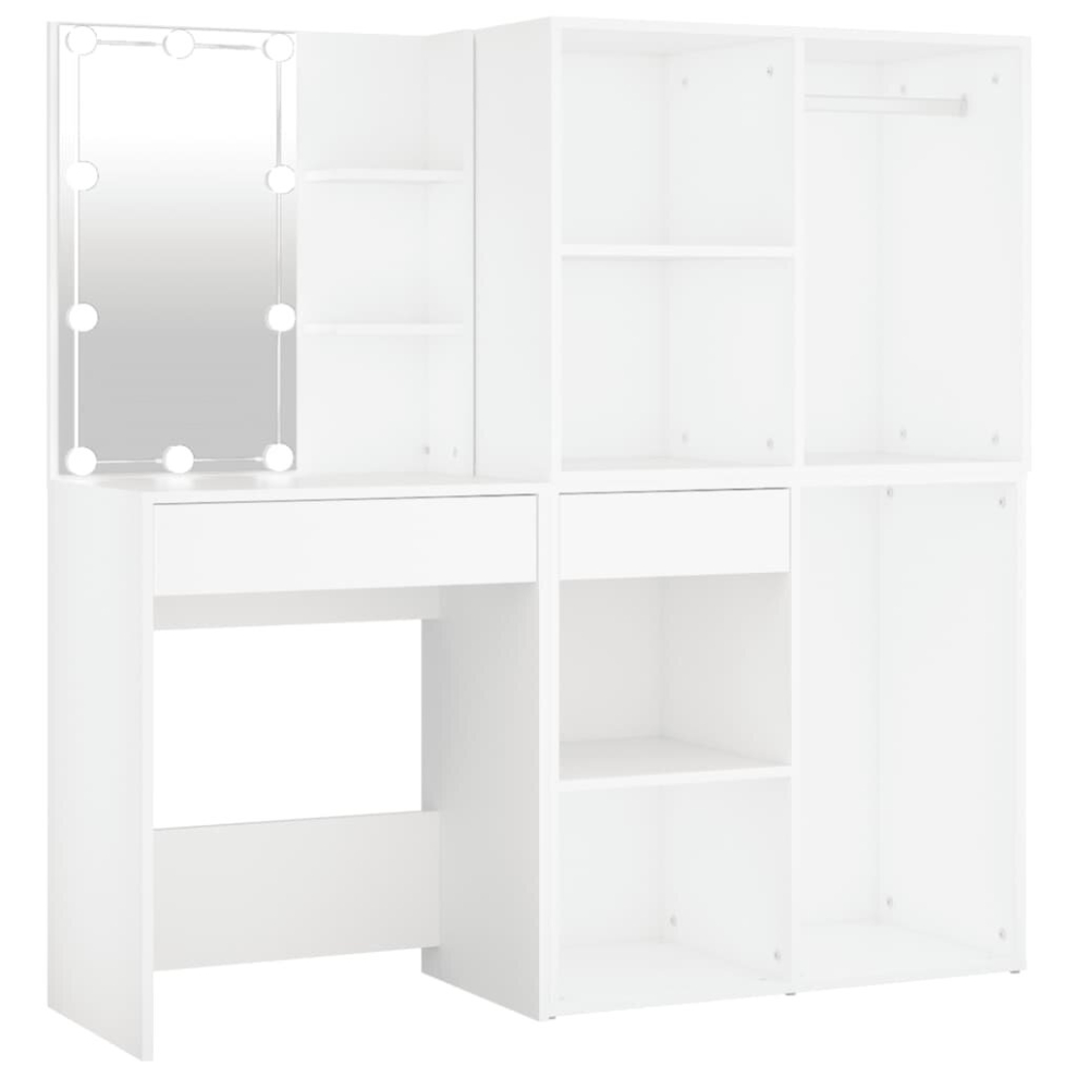 vidaXL LED Dressing Table With 2 Cabinets White Engineered Wood Makeup Table