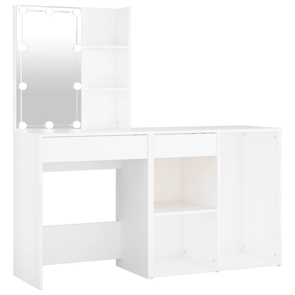 vidaXL LED Dressing Table with Cabinet White Engineered Wood Makeup Table