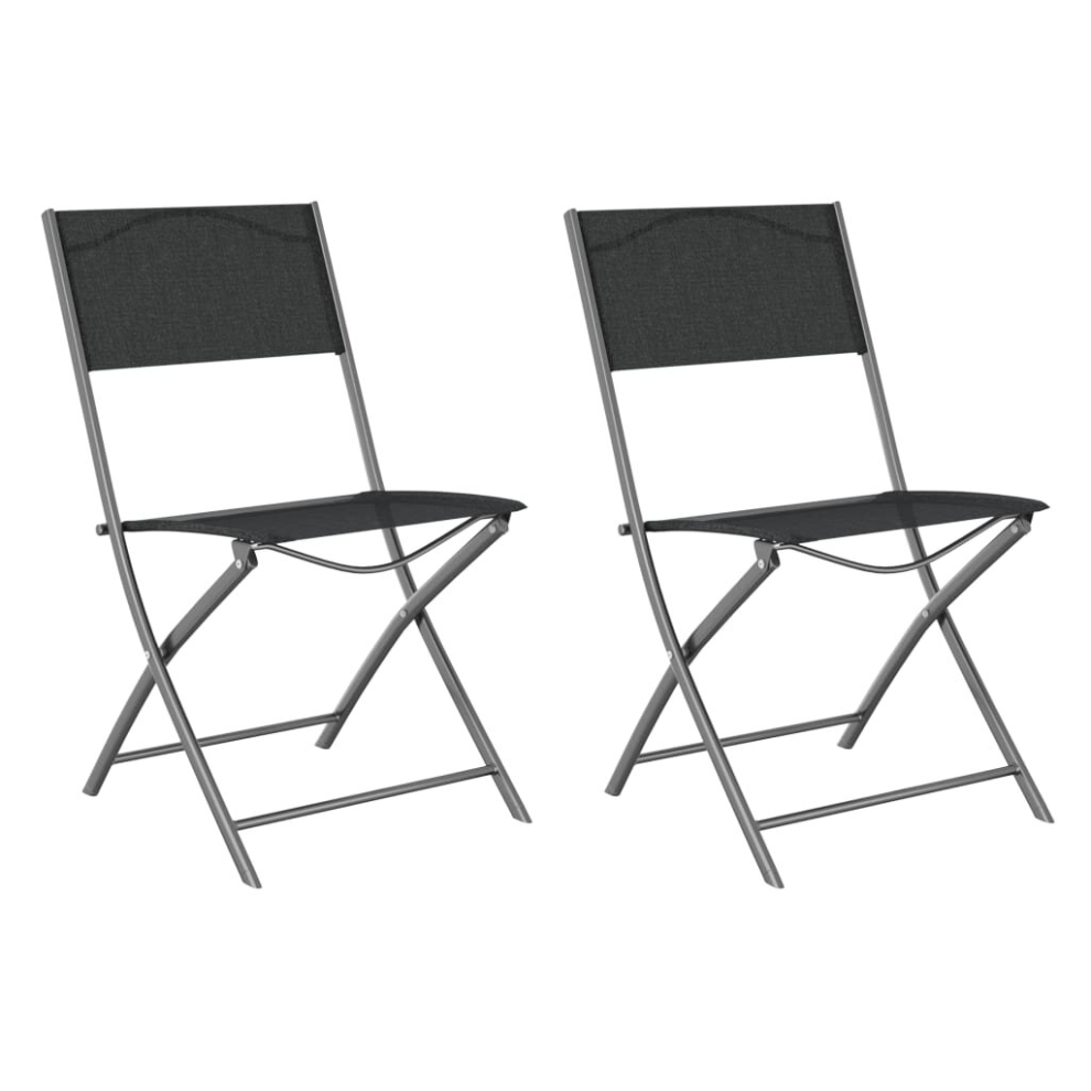 Vidaxl (Black, 2) 2/4X Folding Outdoor Chairs Steel And Textilene Dining Chair Grey/Black