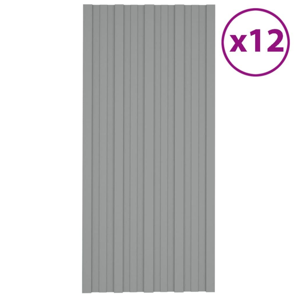 vidaXL 12x Roof Panels Galvanised Steel Grey Profile Sheet Shed Roof Panel