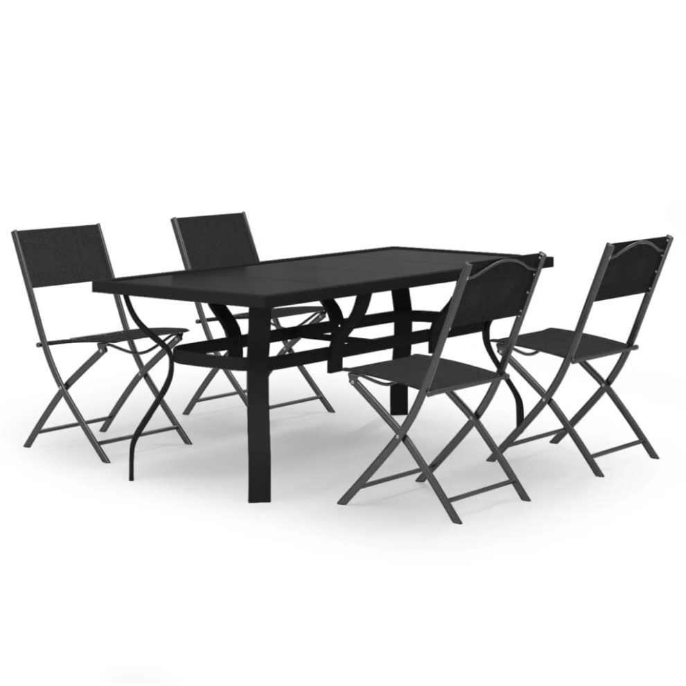 (140 cm table length/5) vidaXL Garden Dining Set Grey and Black 140 cm/180 cm Table Length 5/7/9 Piece