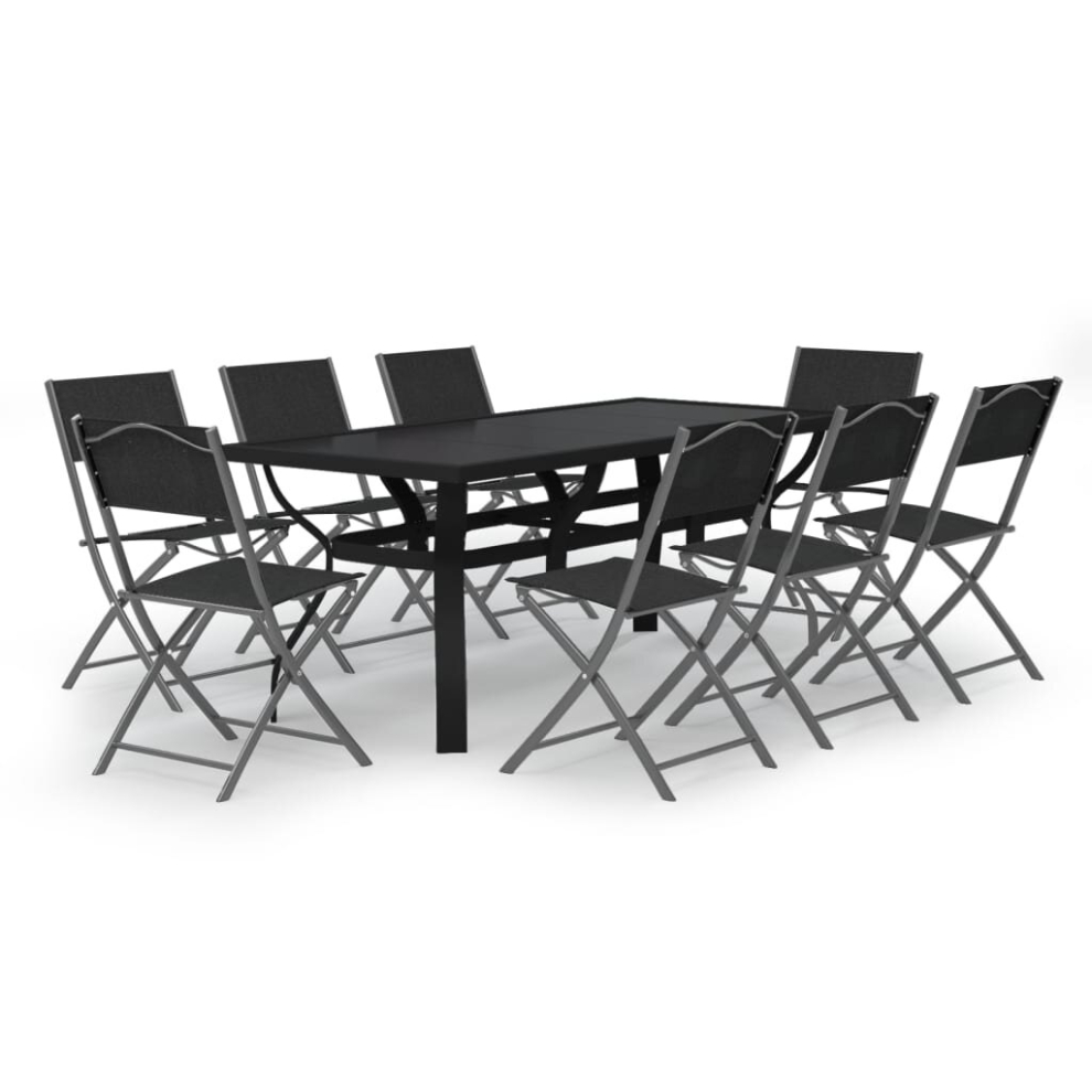 (180 cm table length/9) vidaXL Garden Dining Set Grey and Black 140 cm/180 cm Table Length 5/7/9 Piece