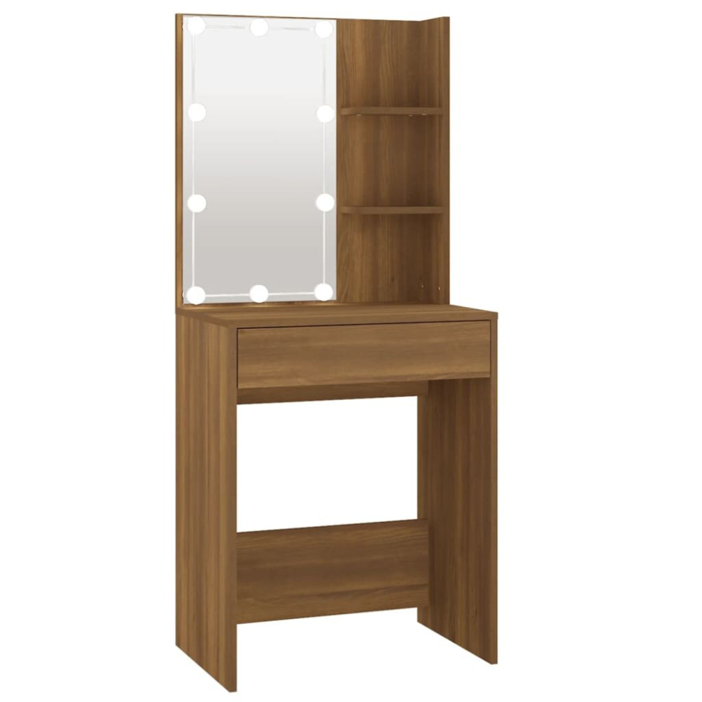 (Brown oak) vidaXL Dressing Table with LED Makeup Vanity Desk Cosmetic Table Multi Colours