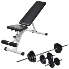 vidaXL Workout Bench with Barbell and Dumbbell Set 30.5kg Fitness Equipment
