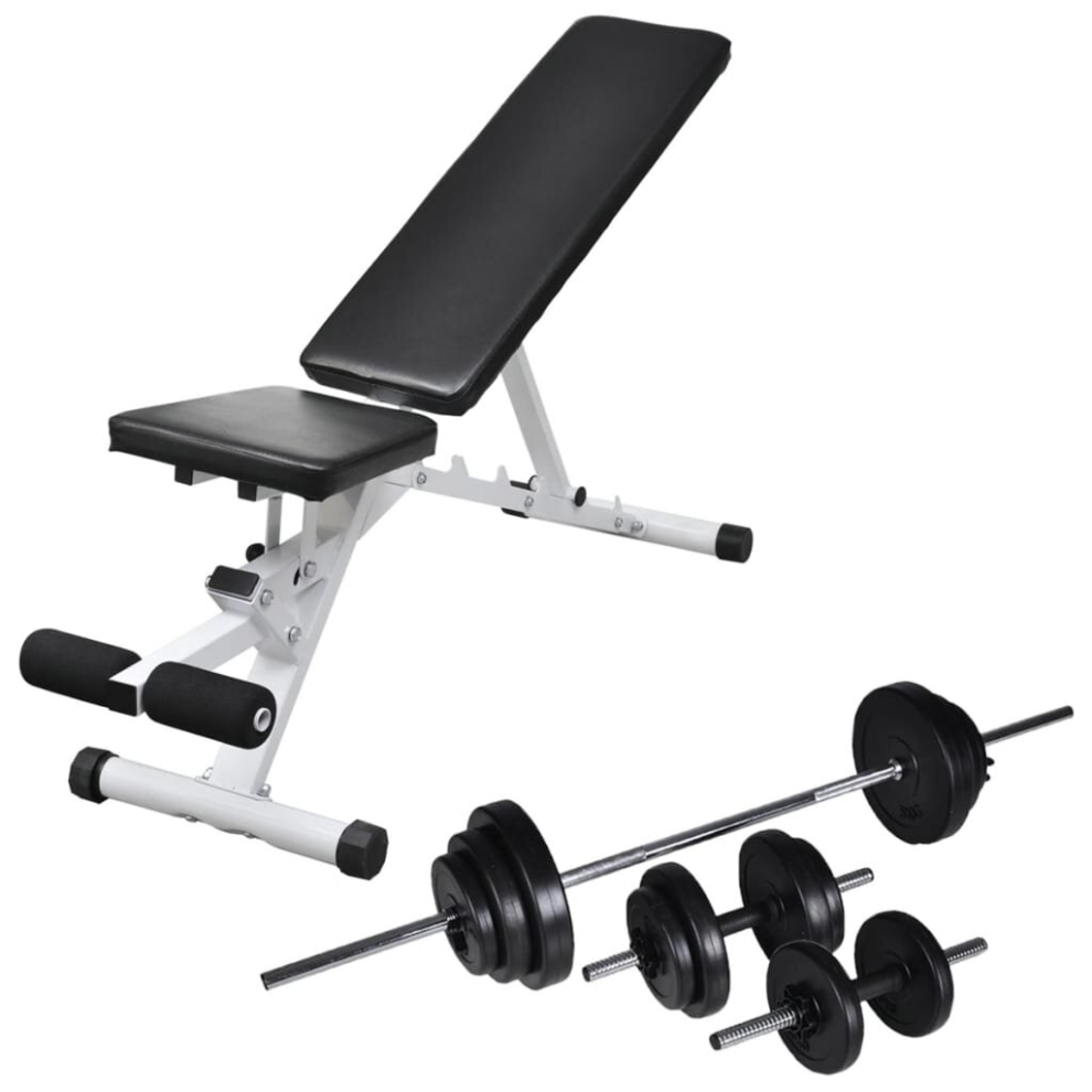 Vidaxl Workout Bench With Barbell And Dumbbell Set 30.5Kg Fitness Equipment