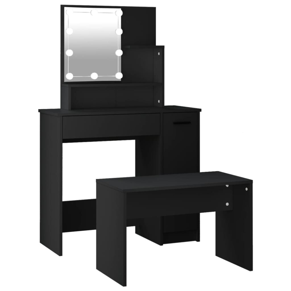 vidaXL Dressing Table Set Makeup Vanity Table with LED Black Engineered Wood