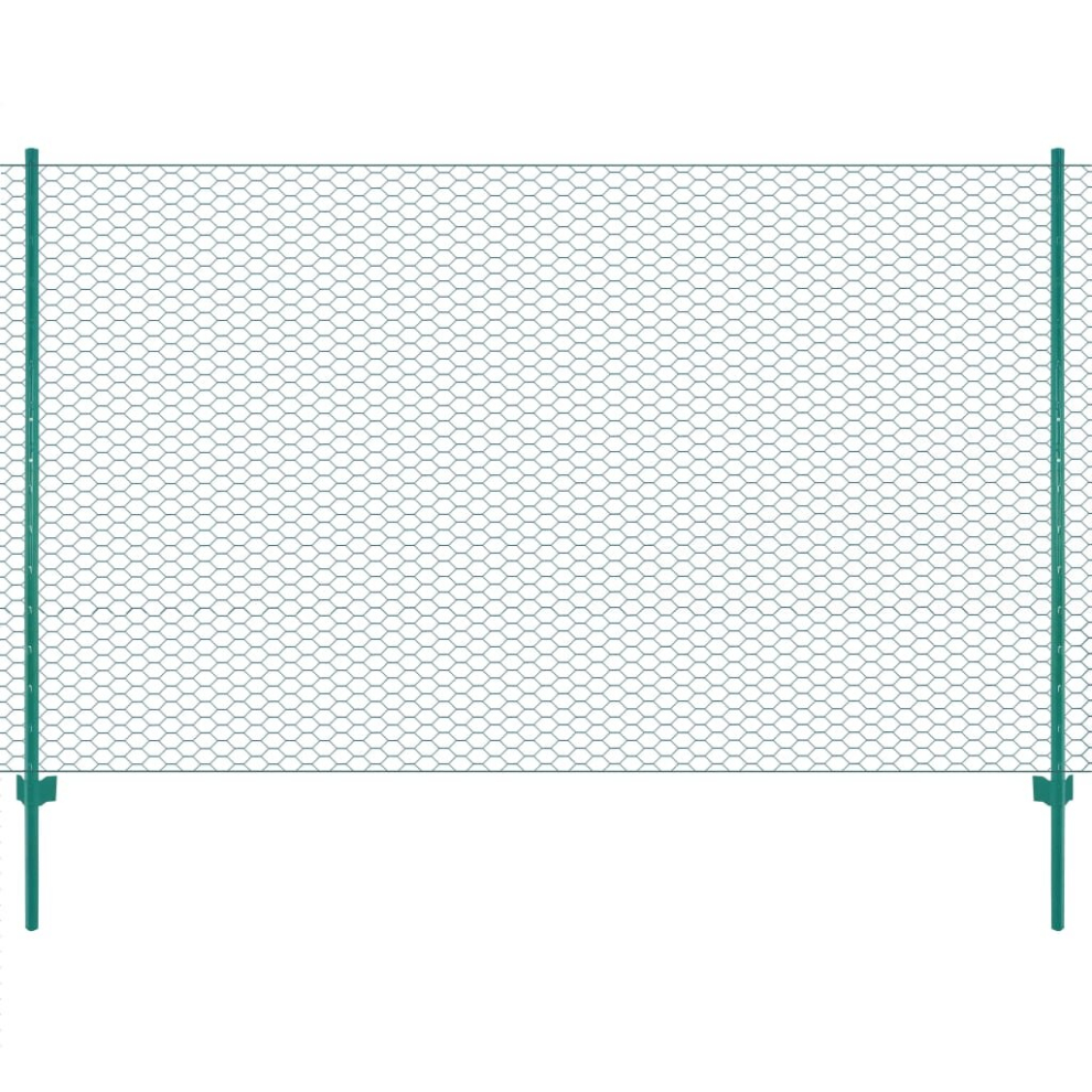 vidaXL Wire Mesh Fence with Posts Steel 25x2m Green Outdoor Field Enclosure