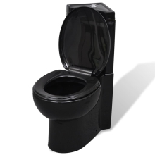 vidaXL WC Ceramic Bathroom Corner Toilet Black Soft-close Seat Water Saving