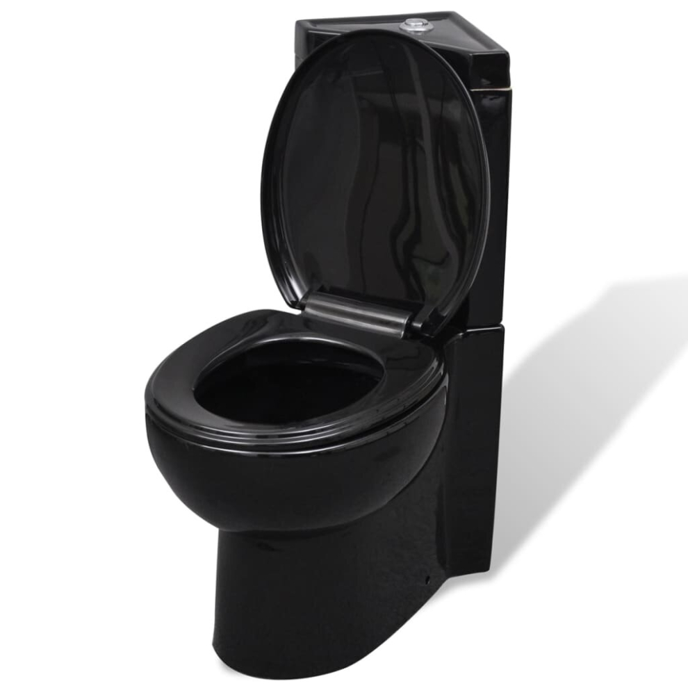vidaXL WC Ceramic Bathroom Corner Toilet Black Soft-close Seat Water Saving