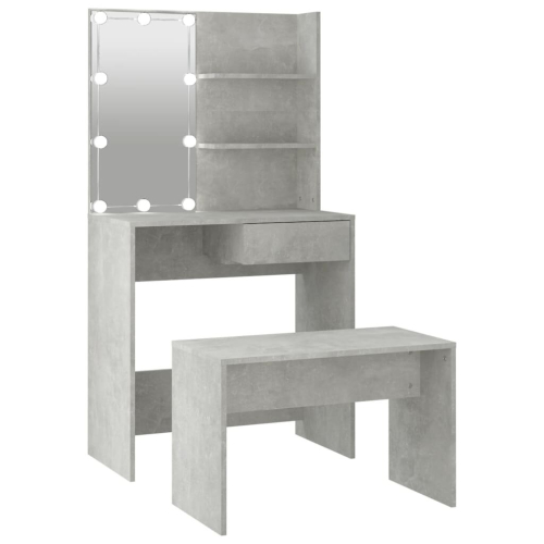 VidaXL vidaXL Dressing Table Set with LED Concrete Grey Engineered Wood Makeup Table