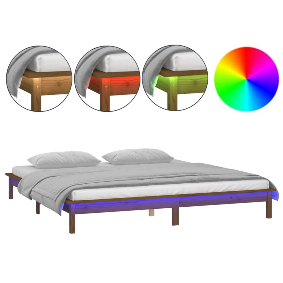 Vidaxl (Honey Brown, 160 X 200 Cm) Solid Wood Led Bed Frame Home Bedstead Platform Bed Multi Colours/Sizes