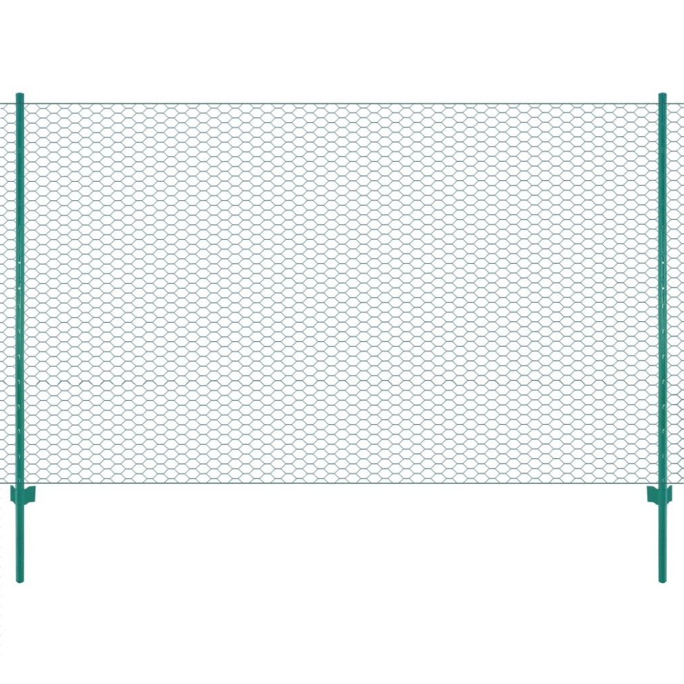 vidaXL Wire Mesh Fence with Posts Steel 25x2m Green Outdoor Field Enclosure