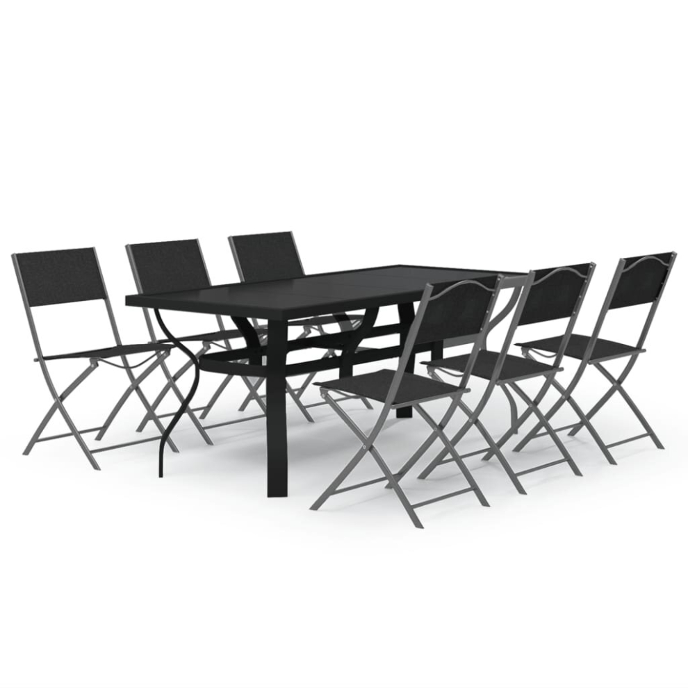 (180 cm table length/7) vidaXL Garden Dining Set Grey and Black 140 cm/180 cm Table Length 5/7/9 Piece