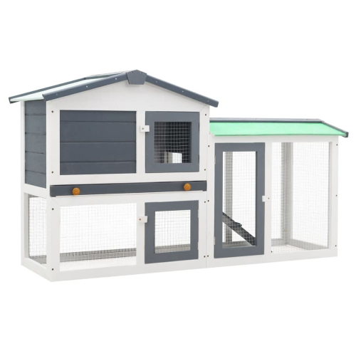 vidaXL Outdoor Large Rabbit Hutch Grey and White Wood Small Animal Shelter