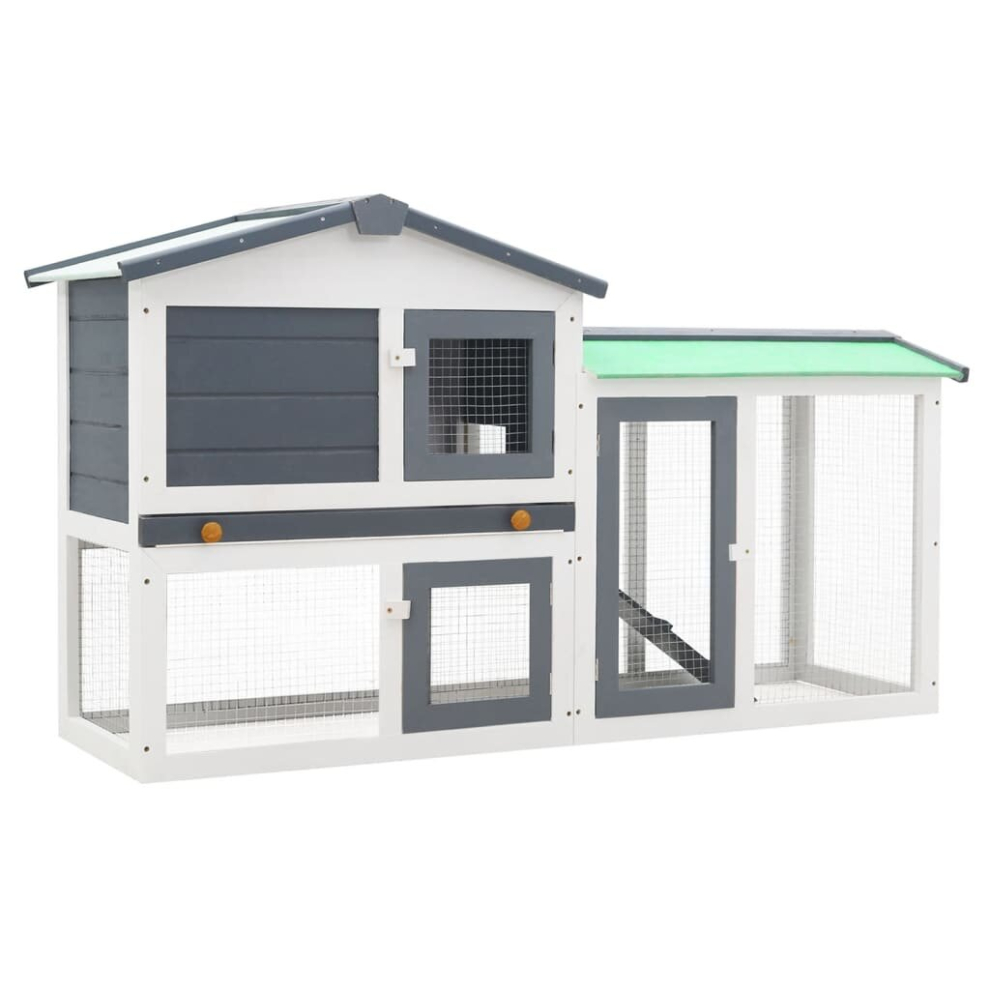 Vidaxl Outdoor Large Rabbit Hutch Grey And White Wood Small Animal Shelter