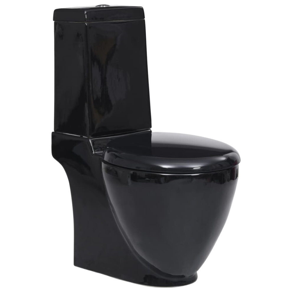 vidaXL Ceramic Toilet Back Water Flow Black Soft Close Seat Bathroom Fixture