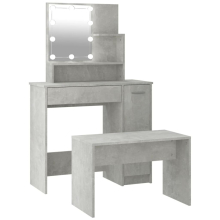 vidaXL Dressing Table Set with LED Mirror – Concrete Grey Engineered Wood, Includes Stool 3114118