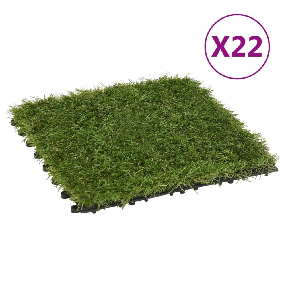 vidaXL 22x Artificial Grass Tiles Green Fake Lawn Synthetic Turf Ground Garden