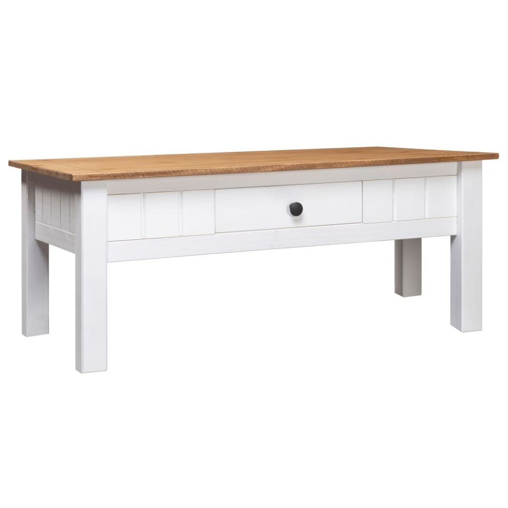 vidaXL Solid Pine Wood Coffee Table with Drawer White Drawer Side End Stand