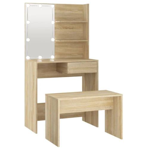 VidaXL vidaXL Dressing Table Set with LED Sonoma Oak Engineered Wood Makeup Table