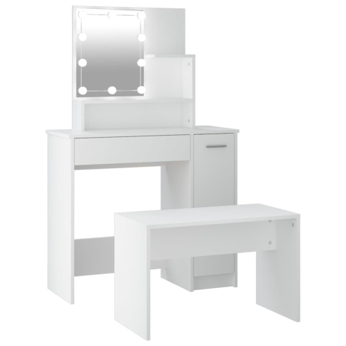 VidaXL vidaXL Dressing Table Set with LED White Engineered Wood Makeup Vanity Desk