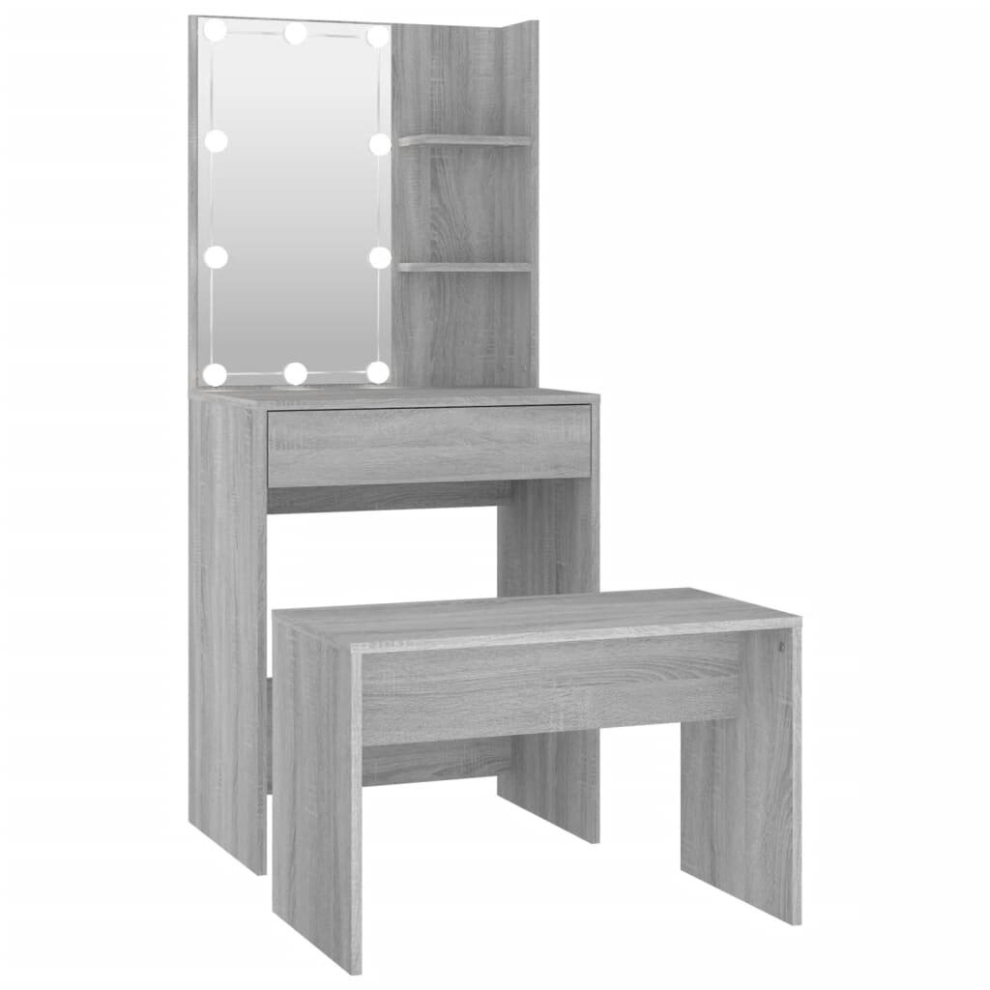 vidaXL Dressing Table Set with LED Grey Sonoma Engineered Wood Makeup Table