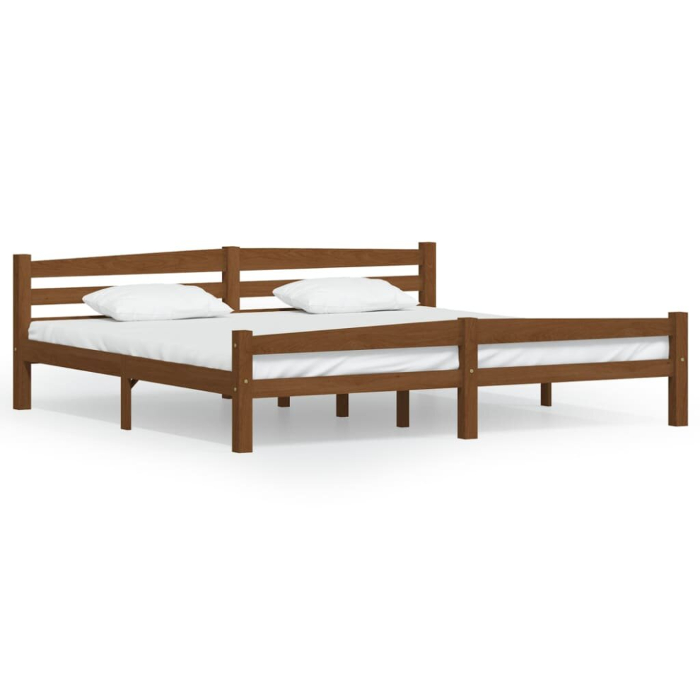 vidaXL Solid Wood Pine Bed Frame Honey Brown 200x200 cm Home Wooden Bedstead