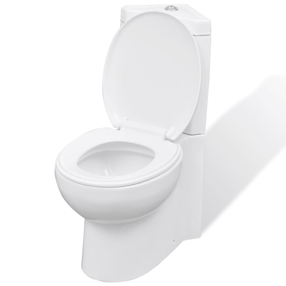 vidaXL WC Ceramic Bathroom Corner Toilet White Soft-close Seat Water Saving