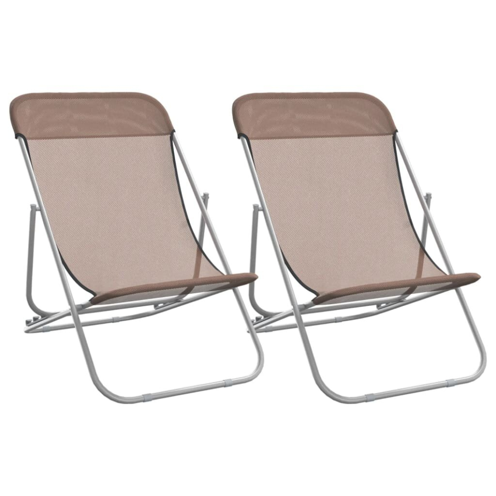 Vidaxl (Brown) Folding Beach Chairs Lounger 2 Pcs Textilene And Powder-Coated Steel Brown