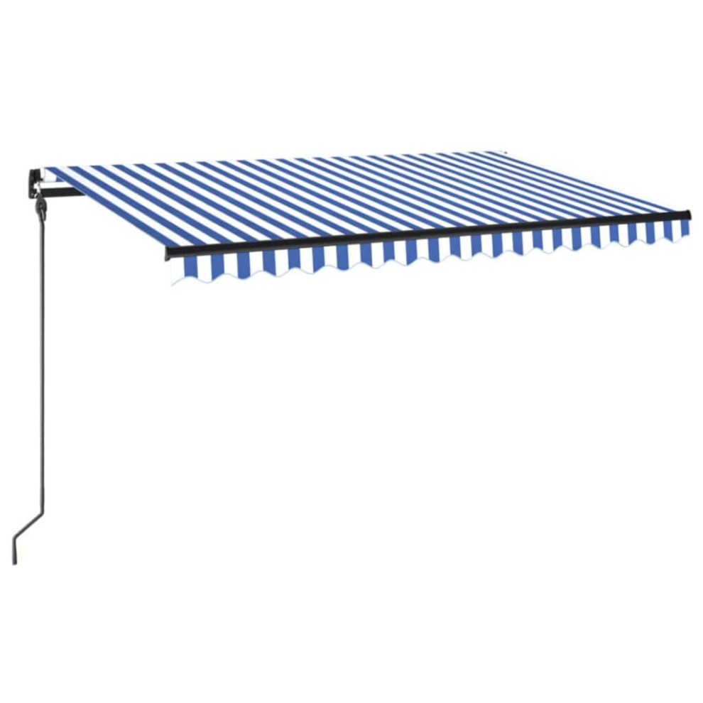Vidaxl Manual Retractable Awning With Led 450X300 Cm Blue And White Outdoor
