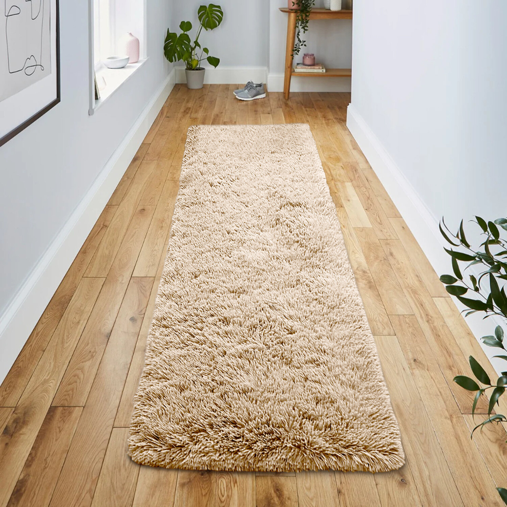 (80 cm x 300 cm (2ft 6" x 10ft)-Large Runner, Beige) Anti-Slip Super Soft Mat Living Room Bedroom Carpet Rug