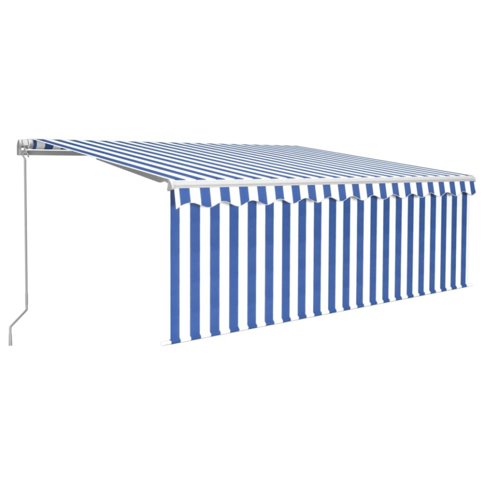 vidaXL Manual Retractable Awning with Blind&LED 4.5x3m Blue&White Patio Awning