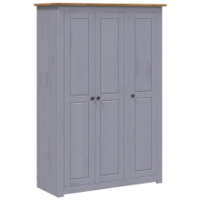 vidaXL 3-Door Wardrobe Grey Pine Panama Range Bedroom Clothes Organiser Closet
