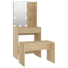 vidaXL Dressing Table Set with LED Sonoma Oak Engineered Wood Makeup Table