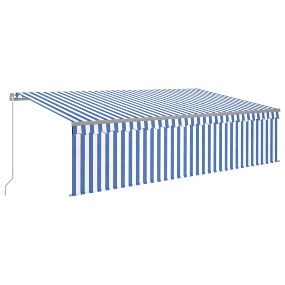 vidaXL Manual Retractable Awning with Blind&LED 5x3m Blue&White Outdoor Awning