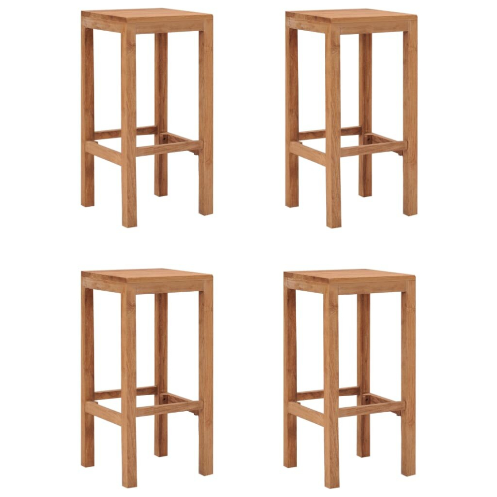 vidaXL 4x Solid Teak Wood Bar Stools Wooden Set Of Bar Chairs Kitchen Seats