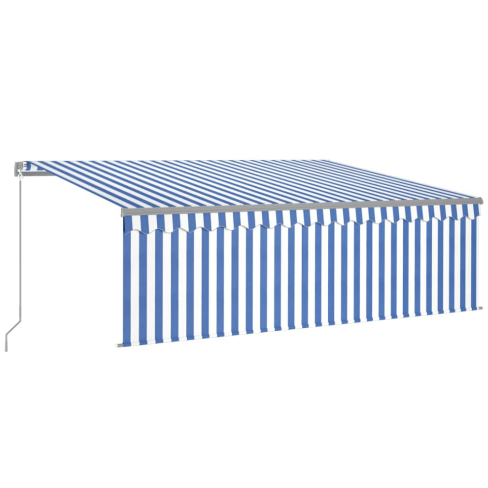 vidaXL Manual Retractable Awning with Blind&LED 4.5x3m Blue&White Patio Awning