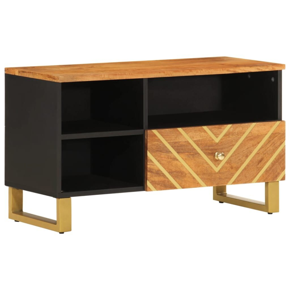 vidaXL TV Cabinet TV Unit Cabinet TV Stand Brown and Black Solid Wood Mango